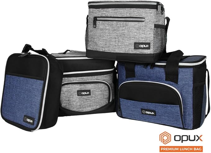 opux Insulated Lunch Box Men Women, Lunch Bag for Work School, Leakproof Soft Cooler Tote Adult, Large Lunch Pail Kids Boys Girls, Picnic Beach Food Bag with Shoulder Strap, Heather Navy