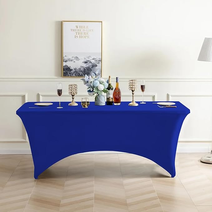 Eurmax USA Rectangular Fitted Spandex Table Covers 4ft Tablecloth Wedding Event Patio Table Decorations Stretch Table Cover for 4ft Folding Table (Blue,2 Pack)