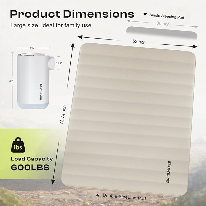 Self-Inflating Sleeping Pad with Portable Electric Air Pump, 4in Thick Memory Foam Camping Mattress for Tent Cot & Car Travel, Fast Inflate & Deflate Camping Pad