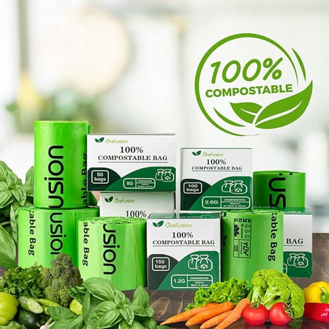 Compostable Bags,Trash bags 13+ gallon tall kitchen, Compostable Trash Lawn & Leaf Yard Waste Bags,Kitchen Compost Trash Bin Compatible,Extra Thick1.01 Mills,Certified by BPI and OK Compost