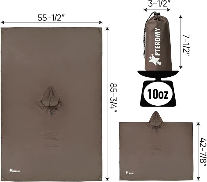 PTEROMY Hooded Rain Poncho for Adult with Pocket, Waterproof Lightweight Unisex Raincoat for Hiking Camping Emergency