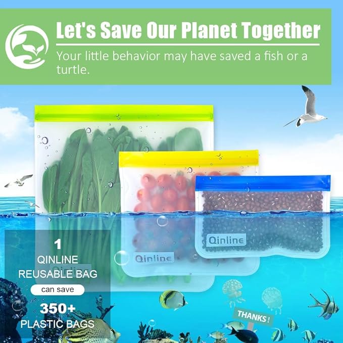 Reusable Food Storage Bags - 10 Pack Freezer Bags, Reusable Bags Silicone, Extra Thick Leakproof Reusable Lunch Bag for Salad Fruit Snack Travel - 2 Gallon 4 Sandwich 4 Snack Bags