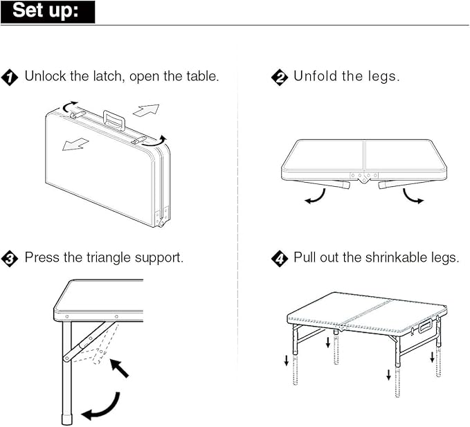 REDCAMP Small Camping Table 2 Foot, Portable Aluminum Frame Folding Table Adjustable Height Lightweight for Picnic Beach Outdoor Indoor, White 24 x 16 inch (3 Heights)