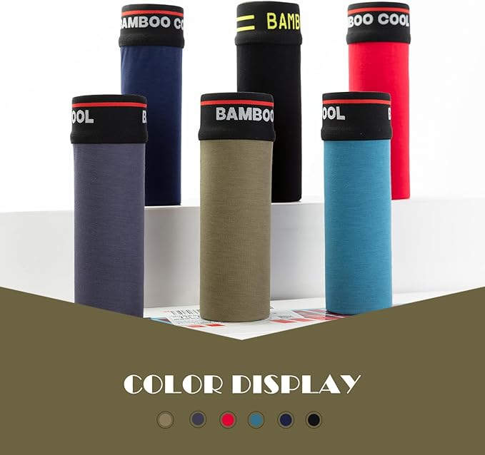 BAMBOO COOL Men's Underwear Boxer Briefs Fly with Built-in 3D Pouch Comfortable Cool Underwear for Men 4 Pack