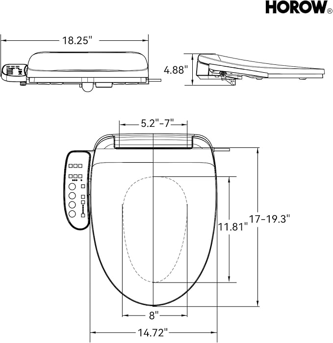 HOROW T0338W One Piece Toilet with Smart Bidet Seat, Elongated ADA Height Toilets with Heated Seat, Luxury Smart Toilet with Bidet Built-in, Dual Flush 12'' Rough-in, MAP 1000g, Standard White Toilet