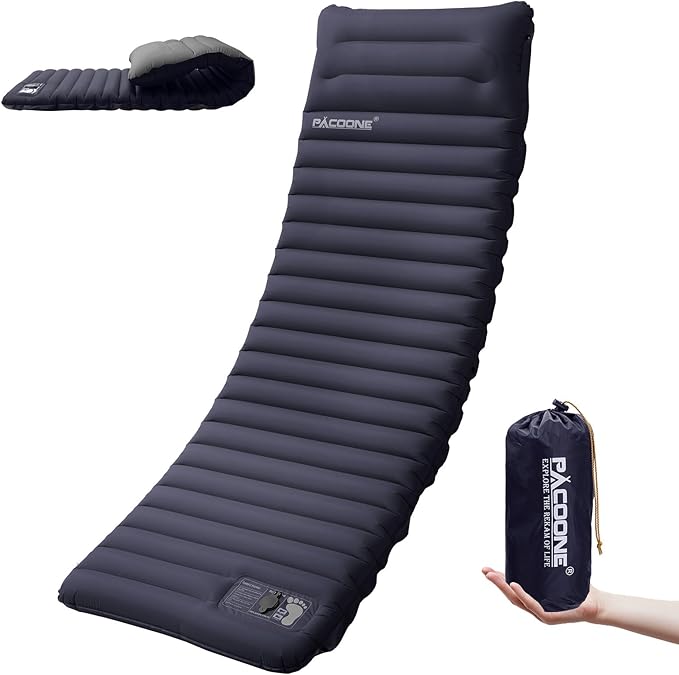 Extra Thick 4 Inch Camping Sleeping Pad, Splicable Ultralight Sleeping Pad with Pillow, Built-in Foot Pump, Lightweight Sleeping Mat for Camping Backpacking, Hiking, Tent