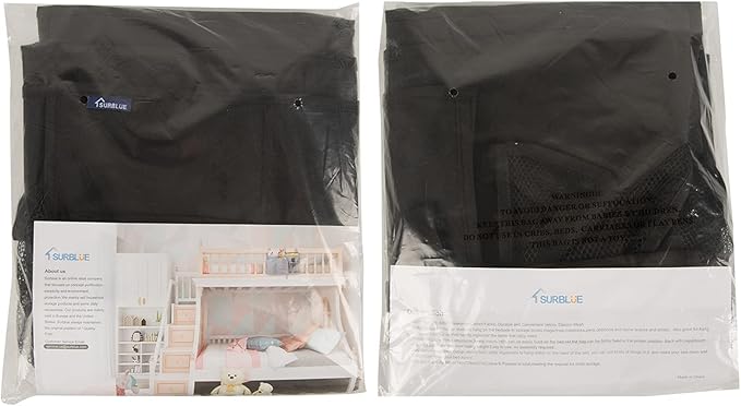 Surblue Caddy Hanging Organizer Bedside Storage Bag for Bunk and Hospital Beds, Black, L