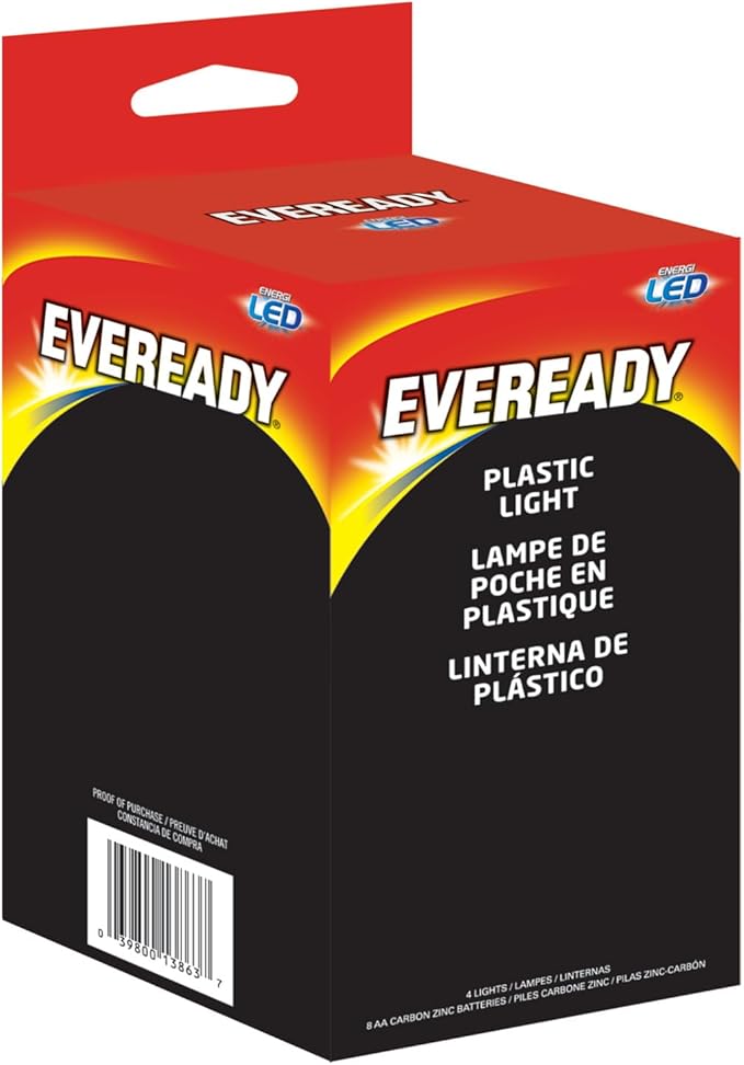 EVEREADY LED Flashlights (4-Pack), Bright Flashlights for Emergencies and Camping Gear, Flash Light with AA Batteries Included, Blue/Yellow (4-Pack)