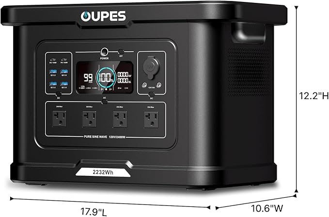 OUPES Exodus 2400 Portable Power Station - 2400W AC Output, 2232Wh LiFePO4 Battery, 1400W Fast Charge & Solar Ready for Home Backup, Camping, RV