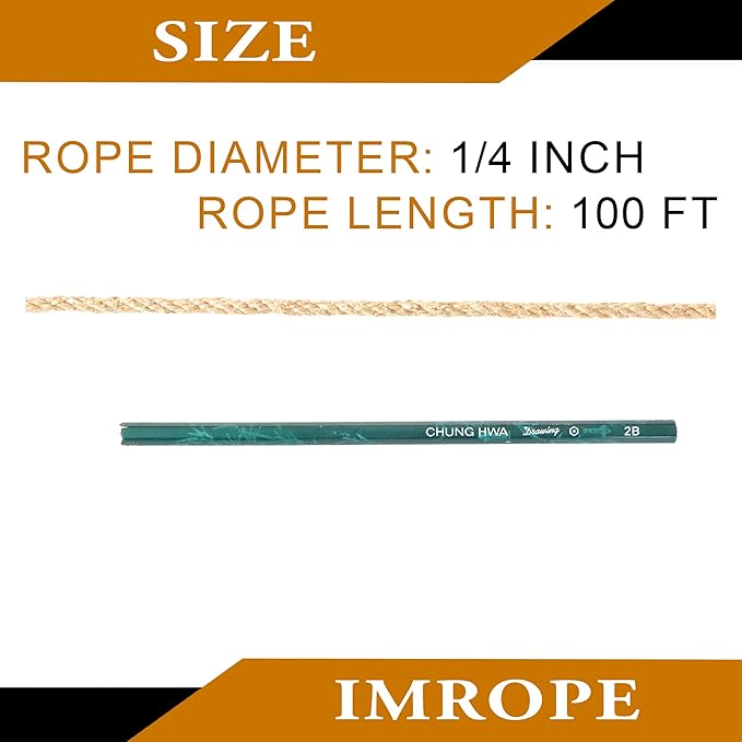 Jute Rope 1/4 Inch 100 ft 6mm Thick Natural Clothesline Garden Twine Rope, 4 Strands Heavy Duty & Strong Decorative String for Crafts, Hanging Plants, Packing & Bundling by IMROPE