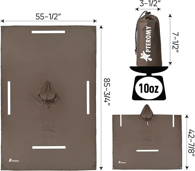 PTEROMY Hooded Rain Poncho for Adult with Pocket, Waterproof Lightweight Unisex Raincoat for Hiking Camping Emergency