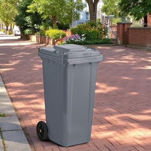PRO&Family Wheeled Outdoor Trash Can Garbage Can Garage Trash Can for Restaurants/Hospitals/Offices/Back of House/Warehouses/Home (Gray, 32 Gallon)
