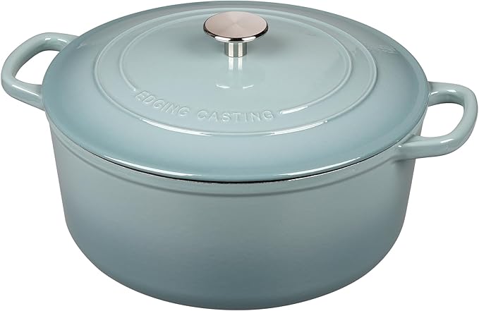 Enameled Dutch Ovens Cast Iron Dutch Oven Pot with Lid for Bread Baking, Cook, Dual Handle, 5.5 Quart, Seasalt