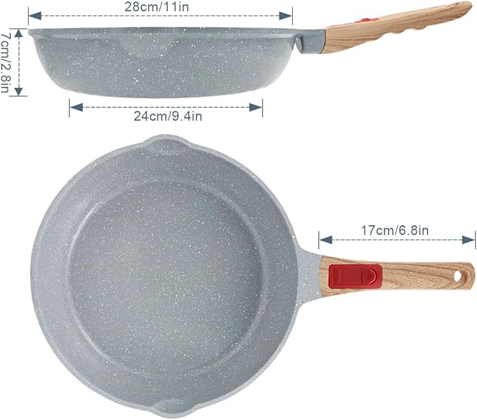 Nonstick Ceramic Deep Frying Pan, 11 Inch Healthy Frying Pan Skillet with Removable Handle, Oven Safe, PFAS PFOA & PTFE Free (Blue)
