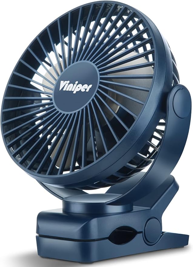 Viniper 6 inch Rechargeable Clip on Fan, 5000mah Battery Desk Fan : 360° Rotation & 3 Speeds Strong Wind Portable Fan, 8-30 Working Hours, Quiet and Powerful (Blue)