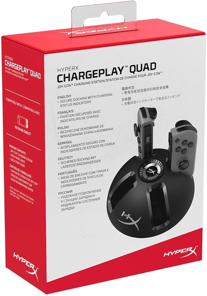 HyperX Chargeplay Quad - 4-in-1 Joy-Con Charging Station for Nintendo Switch with LED Indicators, USB Connection