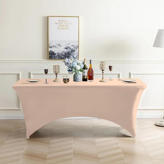 Eurmax USA 4Ft Rectangular Fitted Spandex Tablecloths Wedding Patio Table Covers Event Stretchable Tablecloth (Champagne)