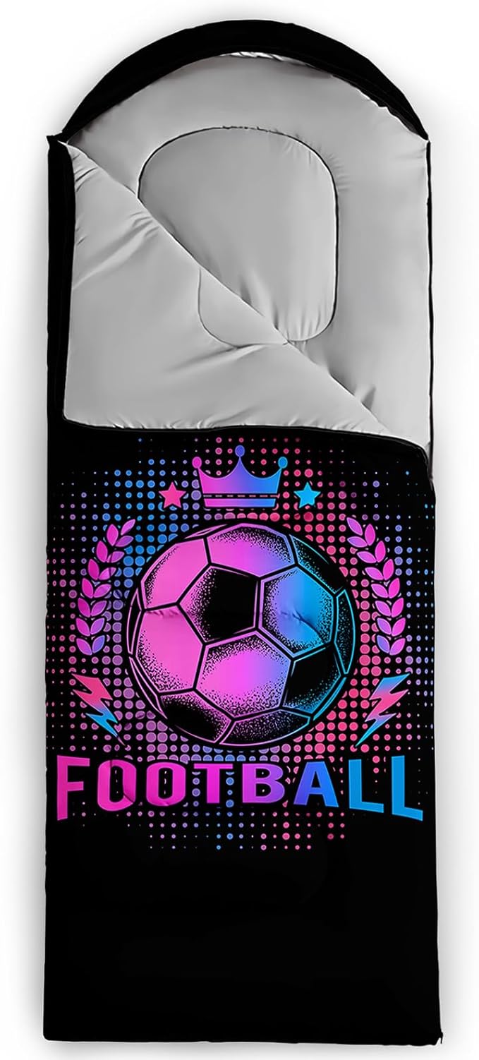 AILONEN Blue Glowing Basketball Sleeping Bag for Kids Boys,Warm and Cool Weather,Lightweight,Waterproof Backpacking,City Theme Ball Sports Sleeping Bag for Camping