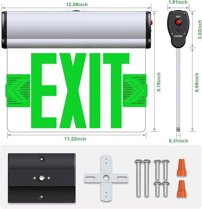 Led Edge-Lit Exit Sign,Brushed Aluminum Housing Single-Sided Clear Rotating Acrylic Panel,Hardwired Emergency Exit Signs with Battery Backup, 120V-347VAC,UL Listed,Top/Side/Wall Mount(1 Pack)