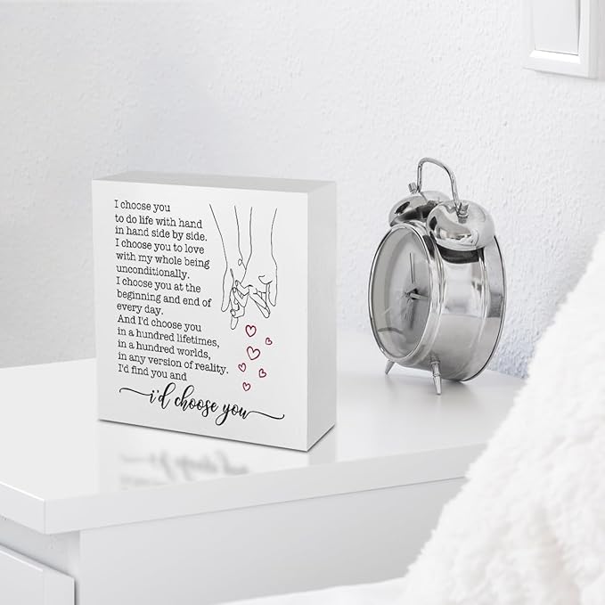 Wedding Gifts Office Supplies Rustic Desk Decor Romantic White Wooden Box Sign Anniversary Marriage Engagement Gifts Farmhouse Wood Plaque for Couples Wife Home Shelf Table Decorations Valentine Day