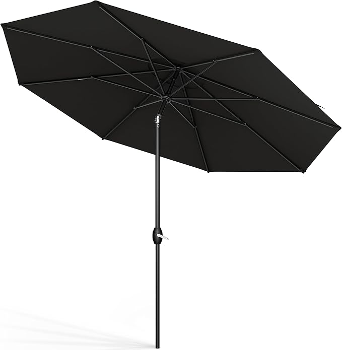 Midtown Umbrellas Sunbrella Umbrella 10 Feet Large Outdoor Umbrella With Sunbrella Black Acrylic Fabric - Auto-Tilt Aluminum Frame Large Patio Umbrella For Backyard, Deck, Garden, Pool - Black Pole
