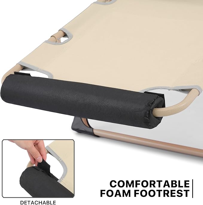 MoNiBloom Set of 2 Folding Reclining Patio Chairs, 3-Position Patio Lounger Folding Chairs with Footrest for Backyard Poolside Lawn, Cream, 330lbs Capacity