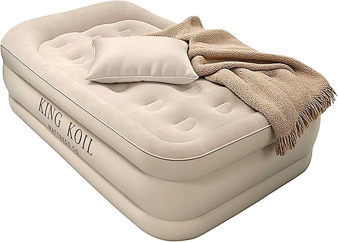King Koil Luxury Twin Air Mattress with Built-in High-Speed Pump for Home, Guests & Camping - Twin Size Premium Double High Inflatable Blow Up Mattress