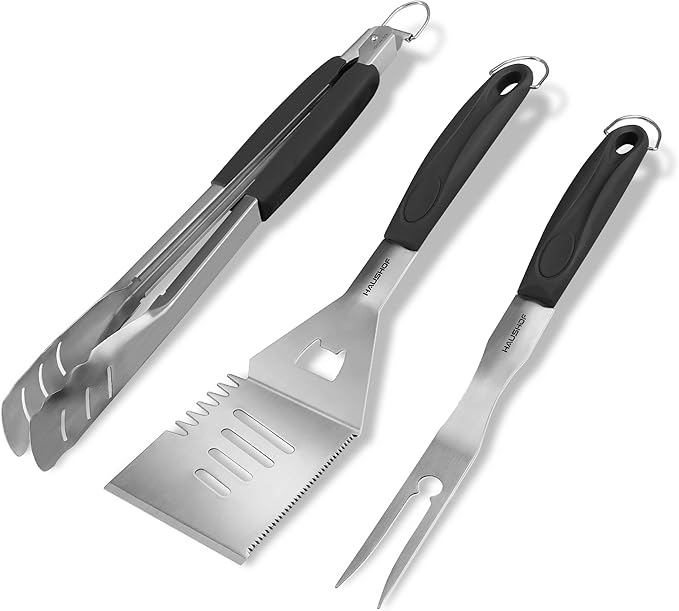 HAUSHOF Large Grill Accessories Heavy Duty BBQ Set Gifts for Men/Women - Premium Stainless Steel Spatula, Fork & Tongs, Barbecue Utensils Tool Kit Gift for Grilling Lover Outdoor