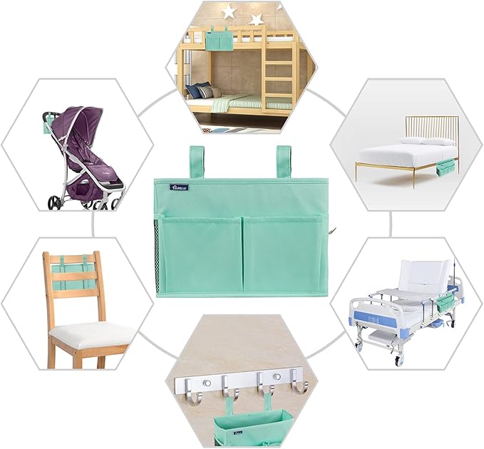 Surblue Caddy Hanging Organizer Bedside Storage Bag for Bunk and Hospital Beds, Green, Small