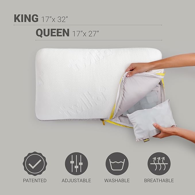 Twilla Adjustable Pillow - Contour & Height Adjustments for Spine Alignment, Deep Sleep & Lasting Comfort - Customizable for Side & Back Sleeper