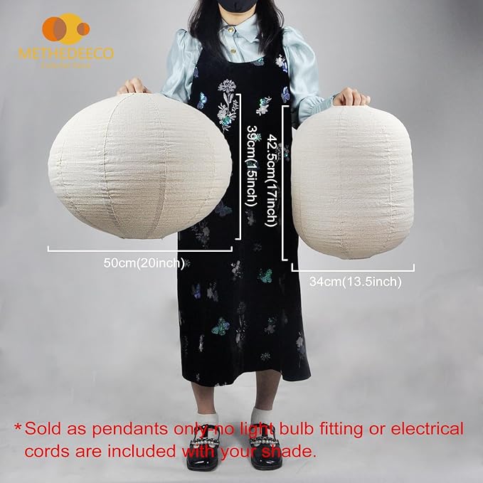 2PCS hanging lamp shade Oval Cylinder Linen Pendant Light Shade 20+13.5inch Hanging Fabric LampShade Beige Lanterns for Living Room, Dining Room, Bedroom Décor, Hotel, Window Display & Gift Giving