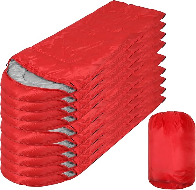 10 Pcs 0 Degree Camping Sleeping Bags Bulk for Adults Cold Weather Sleeping Bags 4 Season Warm Waterproof Lightweight with Compression Sack for Backpacking Hiking Travel Homeless
