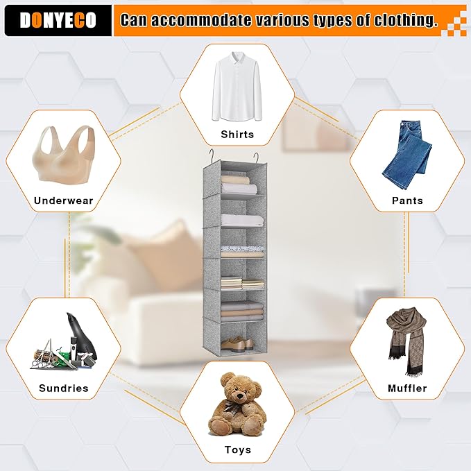 6-Shelf Hanging Storage Closet Organizer, Linen Rv Storage and Organization for Wardrobe, Inside, Camper Accessories, Nursery, Baby Room