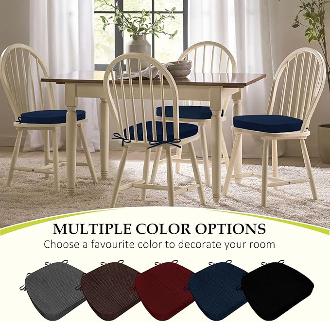 Chair Cushions for Dining Chairs, Indoor Chair Cushions with Ties,Waterproof Chair Pads Set of 6, Navy Blue, 17x16x2.5 Inch