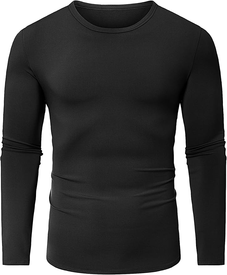 URRU Thermal Underwear for Men High Stretch Fleece Lined Long Sleeve Crewneck Thermal Shirts Base Layer Top Men Cold Weather