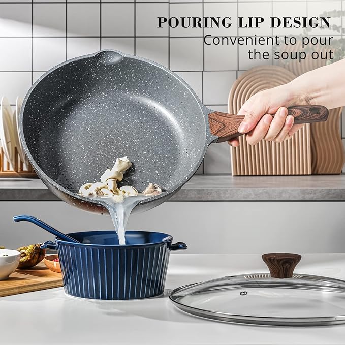 SENSARTE Nonstick Frying Pan Skillets, Swiss Granite Coating Omelette Pans, Healthy Cookware, Free of Intentionally Added PFOA (9.5 Inch Frying Pan and 5QT Saute Pan)