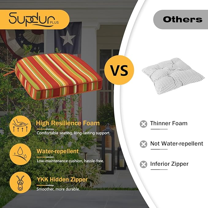 Outdoor Round Corner Seat Cushion, 17"x16"x2", Set of 4, Non Slip Seat Cushion Pads with Removable Cover for Patio Furniture, Garden Yard Lawn, Rainbow Stripe