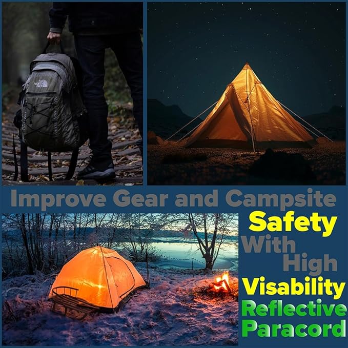 Paracord Planet Reflective 550lb Paracord – 7 Strand Type III Nylon Parachute Cord for Outdoor Visibility, Hiking, and Crafting – 30+ Colors and 4 Length Options