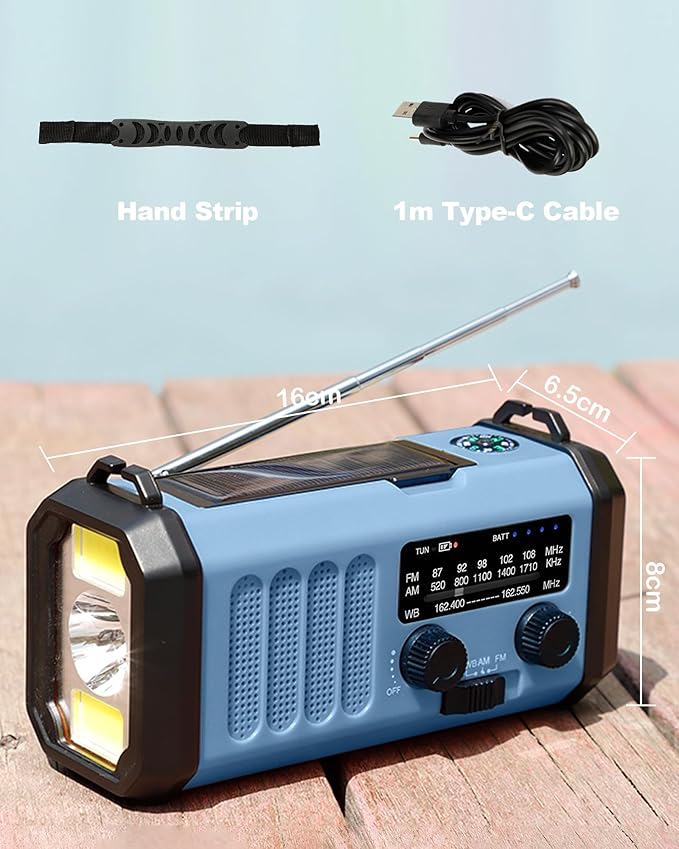 13000mAh Emergency Radio with NOAA Weather Alert, Portable Solar Hand Crank AM/FM Radio for Survival, Rechargeable Battery Powered, USB Charger, Flashlight, Reading Lamp, for Home Outdoor