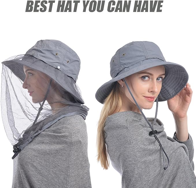USHAKE Head Net Hat, Safari Hat Sun Hat Bucket Hat with Hidden Net Mesh