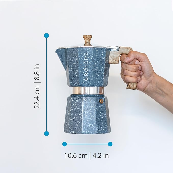 GROSCHE Milano Moka pot, Stovetop Espresso maker, Greca Coffee Maker, Stovetop coffee maker and espresso maker percolator (Indigo, 9 cup)