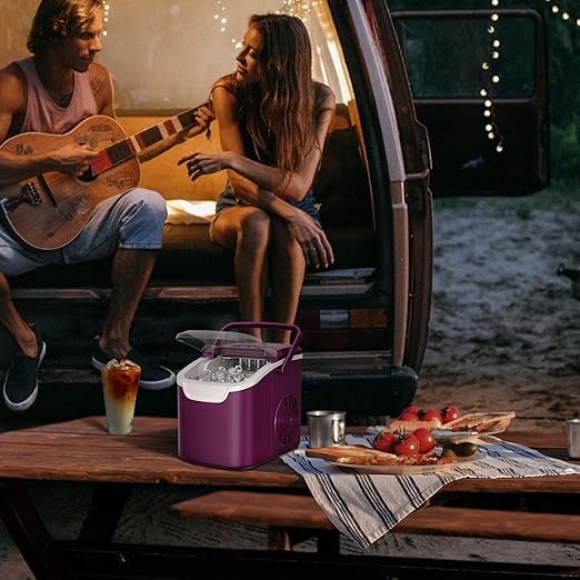 Countertop Ice Maker, 26 lbs/Day ice Production, 2 Sizes, 8 ice Cubes in 6 Minutes - Portable Mini, Energy Efficient, with Basket/Scoop for Home/Party/Travel/Camping/Bar