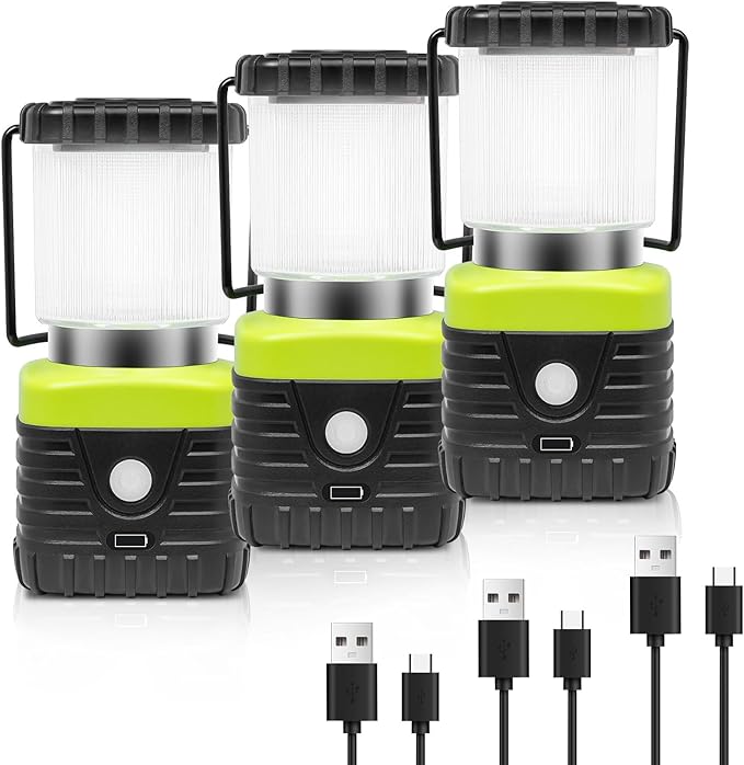 3PCS 6500K White Light LED Camping Lantern Rechargeable 1000LM, 4500mAh Power Bank, Flashlight for Hurricane Emergency, Hiking, IP44 Waterproof Lantern(Black)