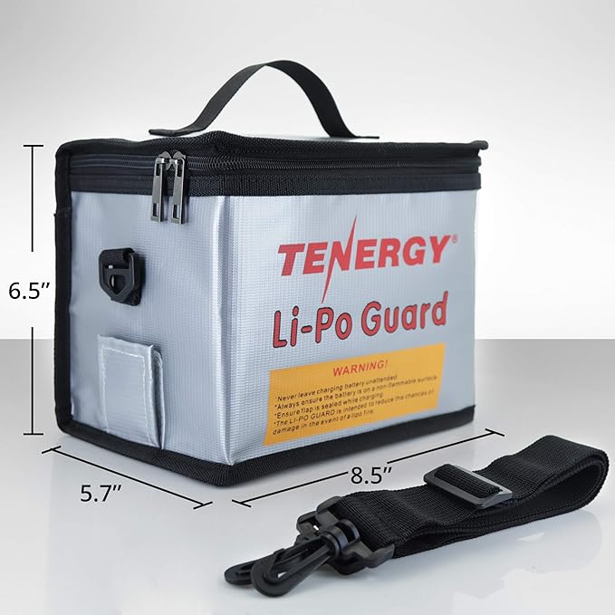Tenergy Fire Retardant Lipo Zipper Bag for Charging and Storing Lipo Battery Packs, 8.5 x 6.5 x 5.7inch