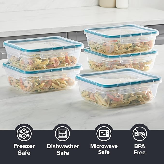 Snapware Total Solutions (5-Pack, 8.5 Cup) Plastic Food Storage Containers Set, Airtight & Leakproof Locking BPA-Free Lids Tupperware, Freezer Dishwasher Microwave Safe