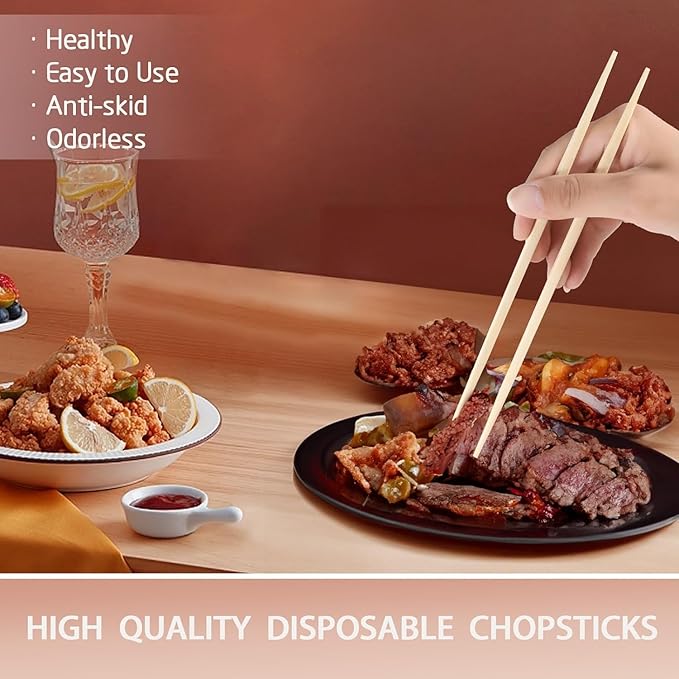100 pairs Disposable Bamboo Chopsticks, 9.5 Inch Japanese Style Double Pointed Sleeved and Separated Chop sticks for Sushi & Asian Dishes
