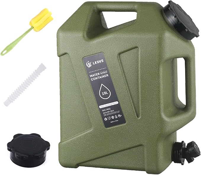 5 Gallon Water Jug with Spigot โ BPA-Free Camping Water Container, Leak-Proof Water Storage Tank, Portable Overlanding Gear for Outdoors, Hiking, Emergency, BBQ & Home Use