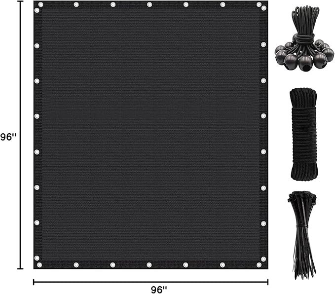 Artpuch 90% Sun Shade Cloth, 8 x 8 FT Pergola Shade Cover Canopy with Grommets, Sun Screen Fabric Tarp for Patio, Outdoor, Garden, Backyard, Black