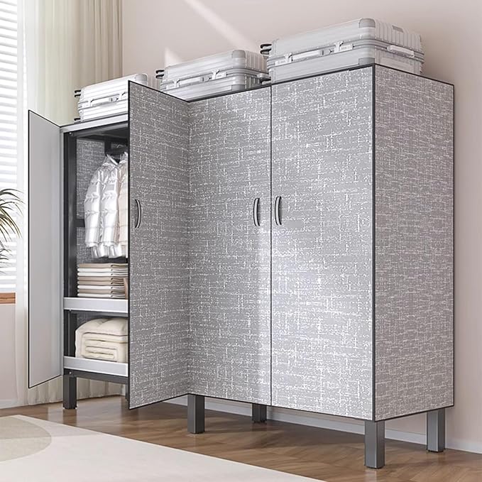 FPIGSHS Heavy Duty Clothes Rack with Magnetic Door 2000LBS Foldable Portable Wardrobe Closet for Hanging Clothing Rolling Garment Rack on Wheels for Bedroom Closet System (B(Grey Door, 71in)