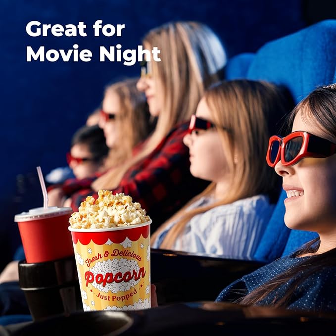 Fit Meal Prep 25 Pack Classic Paper Popcorn Buckets Disposable, 32 Oz Grease Resistant Popcorn Bowls Cups for Machine Home Theater Carnival Movie Night